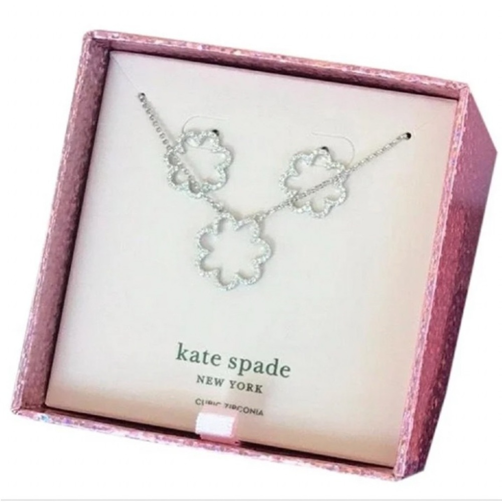 Kate Spade Pendant Necklace & Studs In Clear Cubic Zirconia/Silver Set